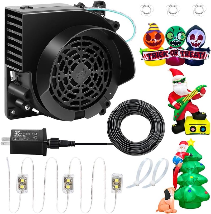 KOOY Inflatable Fan Replacement 12V 1.0A, Mini Air Blower Fan with 12V 1.25A Adapter and 3 LED Bulbs for Halloween Christmas Inflatable Outdoor Yard Decorations - Image 1
